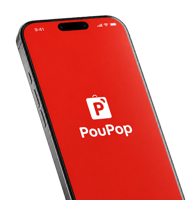 Celular com a identidade visual PouPop